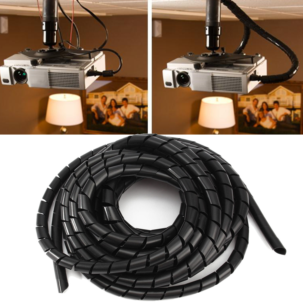 

6m Tidy Wire PC TV Organising Wrapping Cable Cover Spiral Office Tube Manage Cord