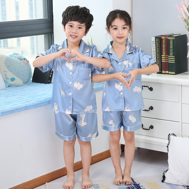 

Parent-child Mother And Daughter Children Pajamas Boys And Girls Children Ice Silk Home Service Season Thin Section Short-sleeved Air Conditioning Service