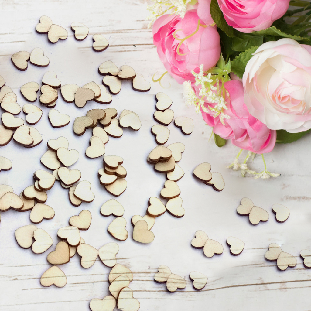 100Pcs Laser Engraving Rustic Wooden Love Heart Crafts DIY Wedding Table Scatter Confetti Vintage Decorations Gift 7