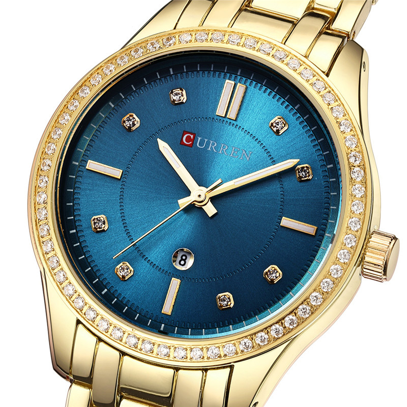 

CURREN 9010 Водонепроницаемы Кристалл Элегантный Дизайн Женское Наручные часы Дата Дисплей Кварцевые часы