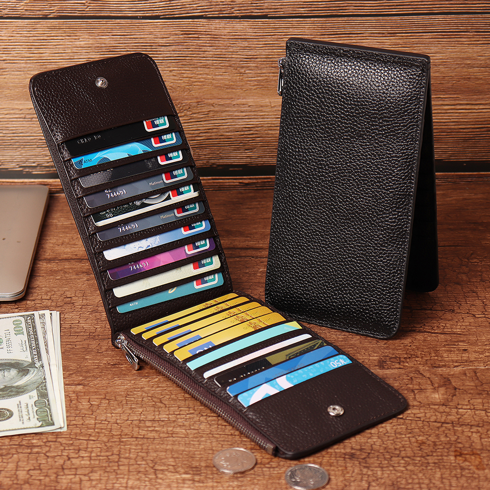 

RFID Antimagnetic Men Genuine Leather Business Casual 20 Card Slots 5.5 Inch Phone Bag Long Wallet