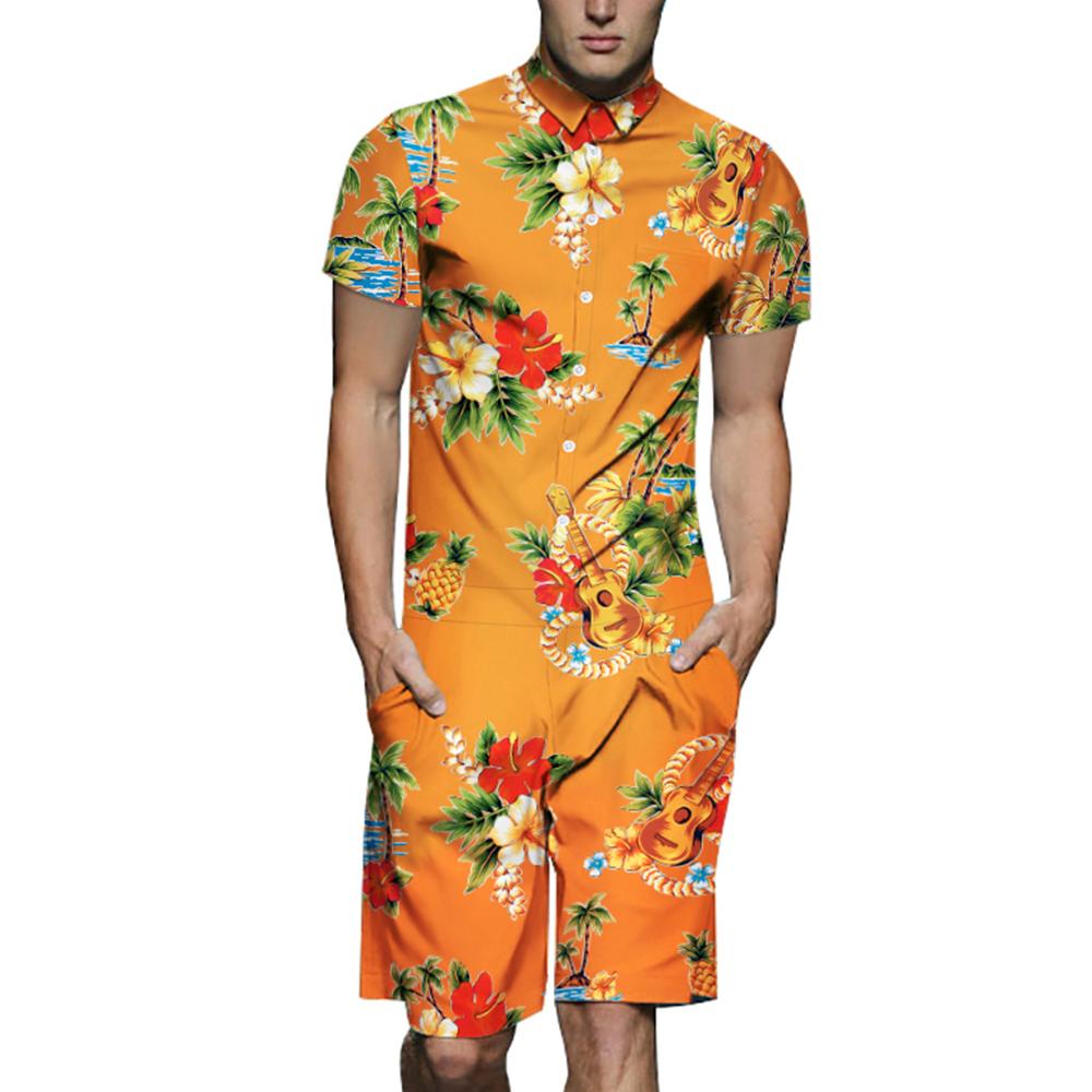 

Mens Floral Dragon Pattern Printing Ethnic Style Rompers Set