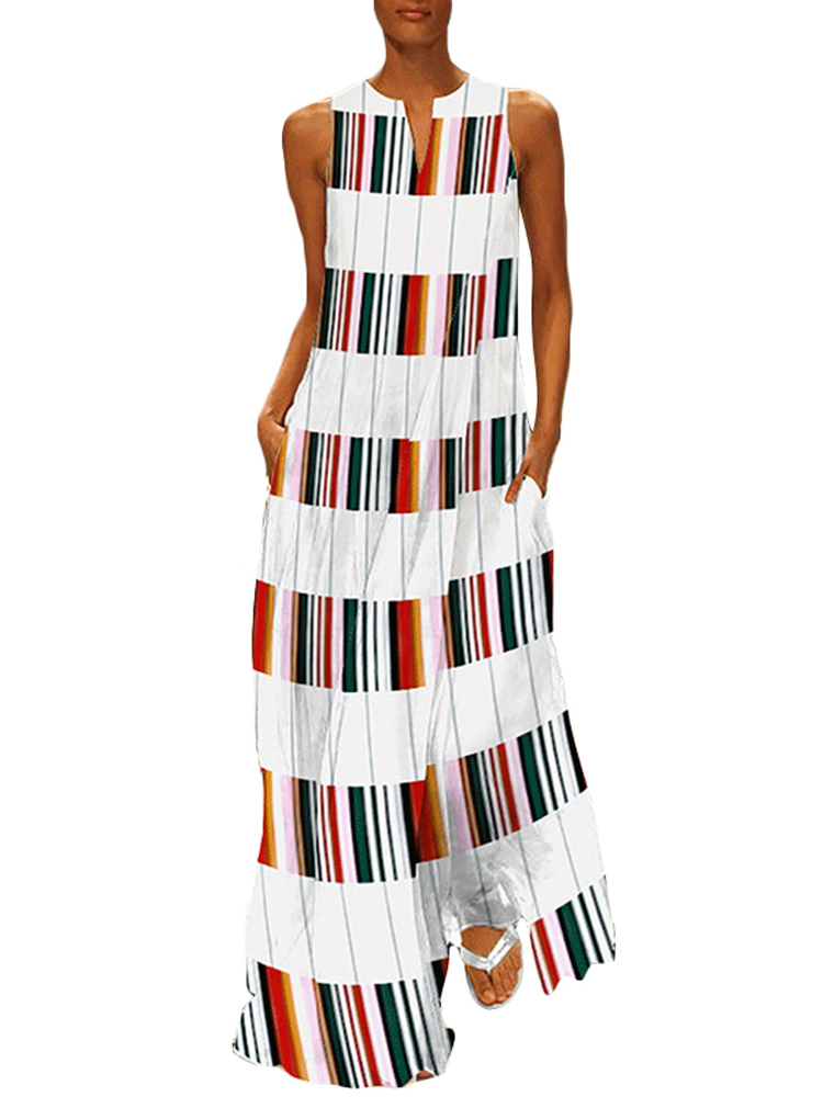 

S-5XL Женское Комбинезон в стиле пэчворк без рукавов в клетку Шея Макси с цветочным рисунком Платье