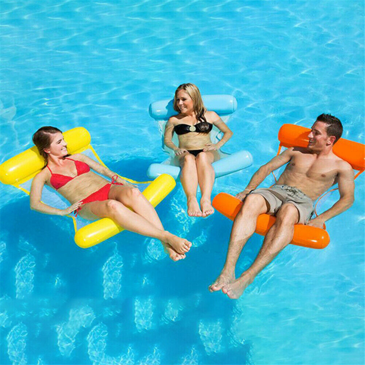Clip Net Hammock Foldable Inflatable Backrest Floating Bed Row Water Play Lounge Chair 44