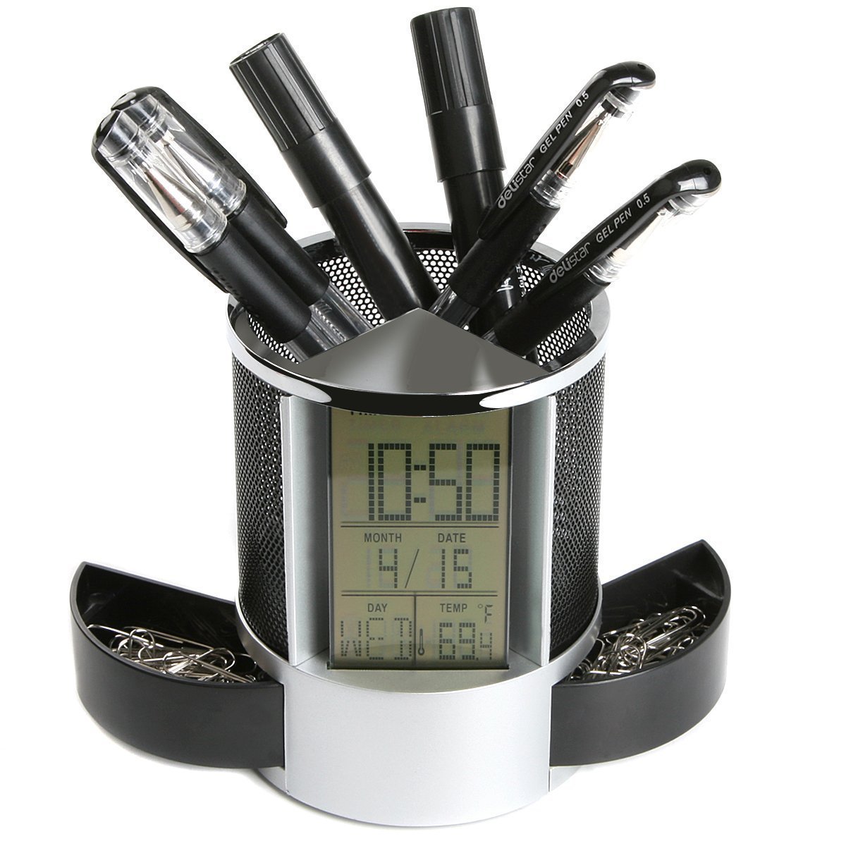 

DX-111 Black Digital LED Настольный будильник Часы Сетка Ручка Ручка Держатель для карандашей Календарь Таймер Температу
