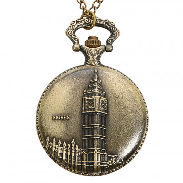 

DEFFRUN Vintage Big Ben Pattern Bronze Quartz Pocket Watch