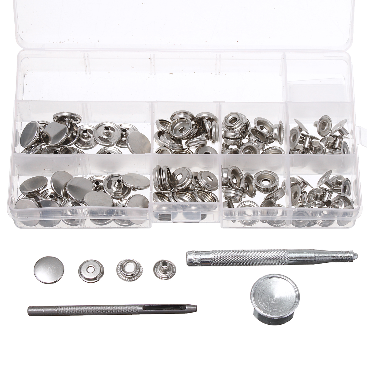120Pcs 15mm Heavy Duty Silver Snap Fastener Press Studs Button With To ...
