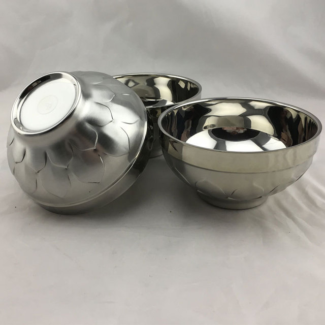 

High-legged Stainless Steel Lotus Bowl White Gold Bowl Double-layer Anti-scalding Stainless Steel Bowl Stainless Steel Lunch Box