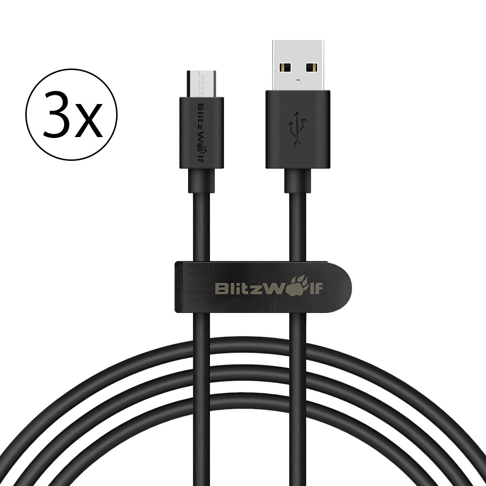 

3 x BlitzWolf® BW-CB7 2.4A 3ft/0.9m Micro USB Charging Data Cable With Magic Tape Strap