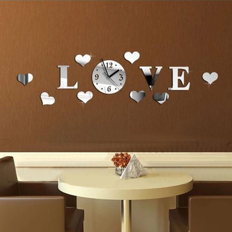 

Honana DX-X2 Creative Love 3D Acrylic Mirror Wall Sticker Quartz Clocks Watch Large Home Decor