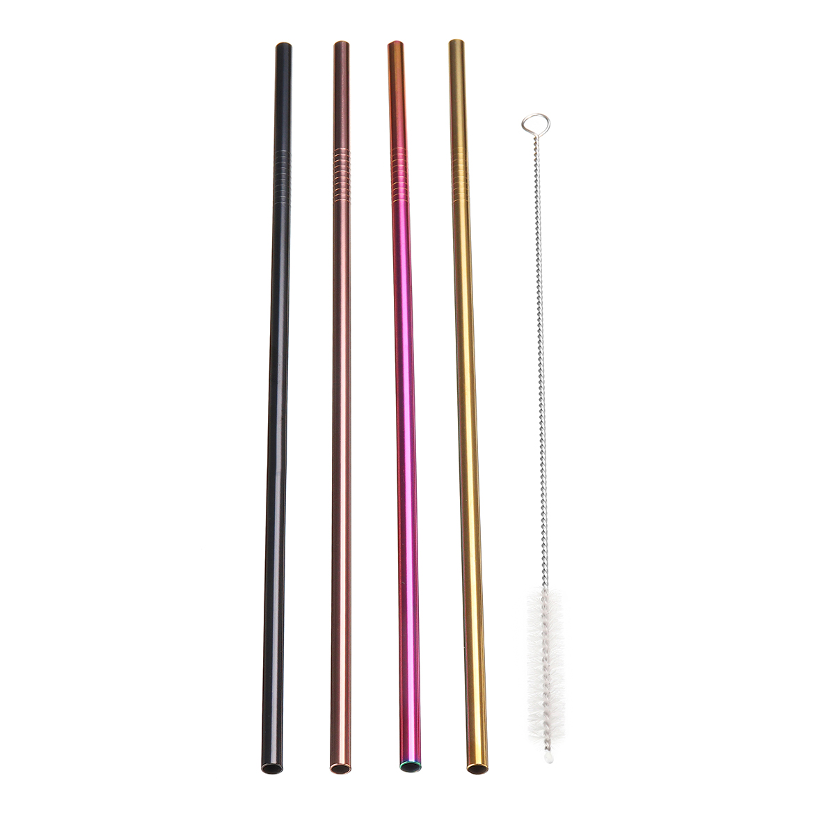 

5Pcs Straight Colored Stainless Steel Metal Drinking Straw Set Reusable Straws With Cleaner Brush Kit
