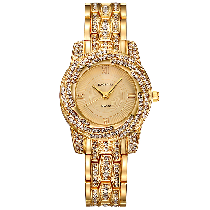 

BAOSAILI BSL1030 Позолоченные блестящие кварцевые часы Rhinestones Ladies Bracelet Watch