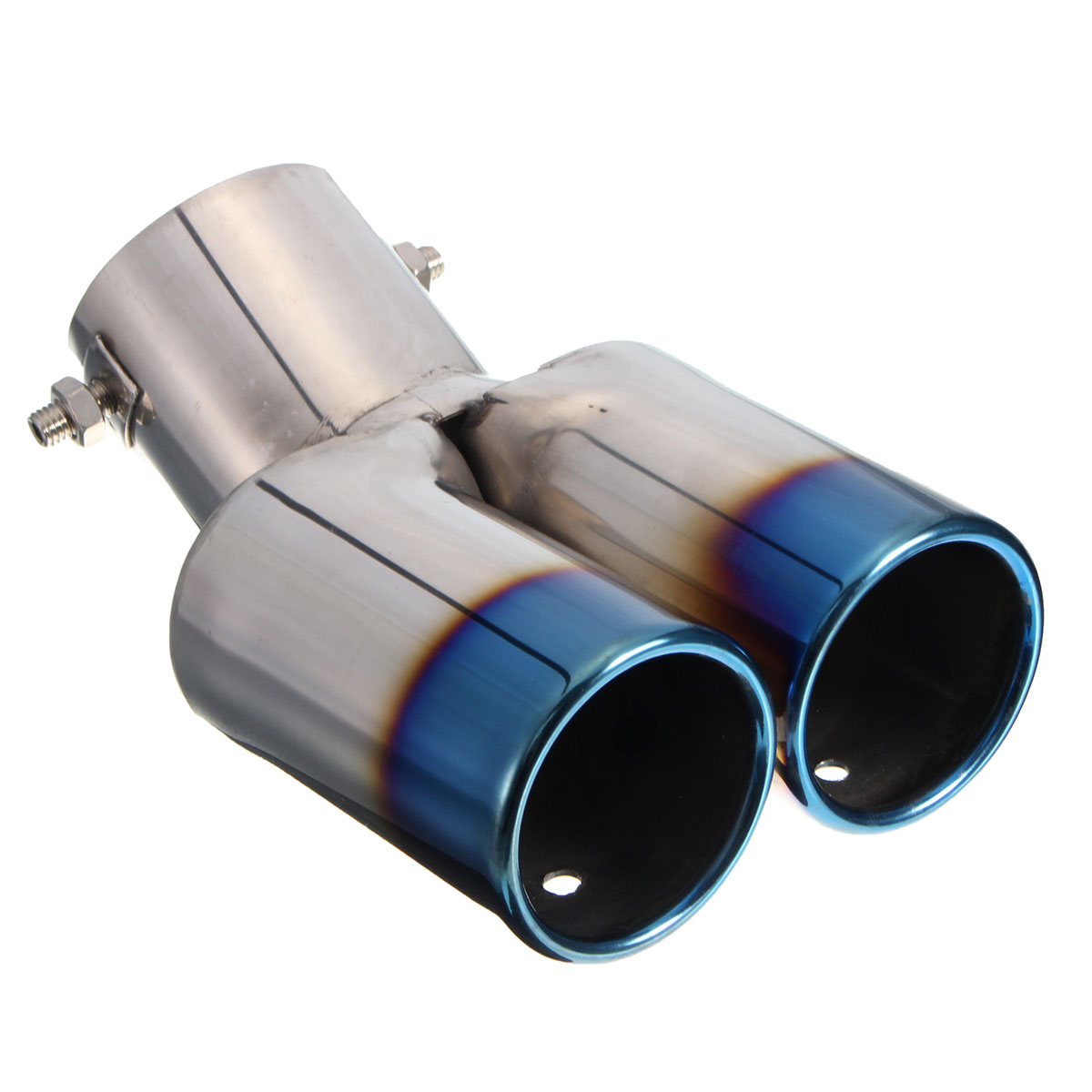 Universal grilled blue curved tail muffler exhaust pipe double twin tip