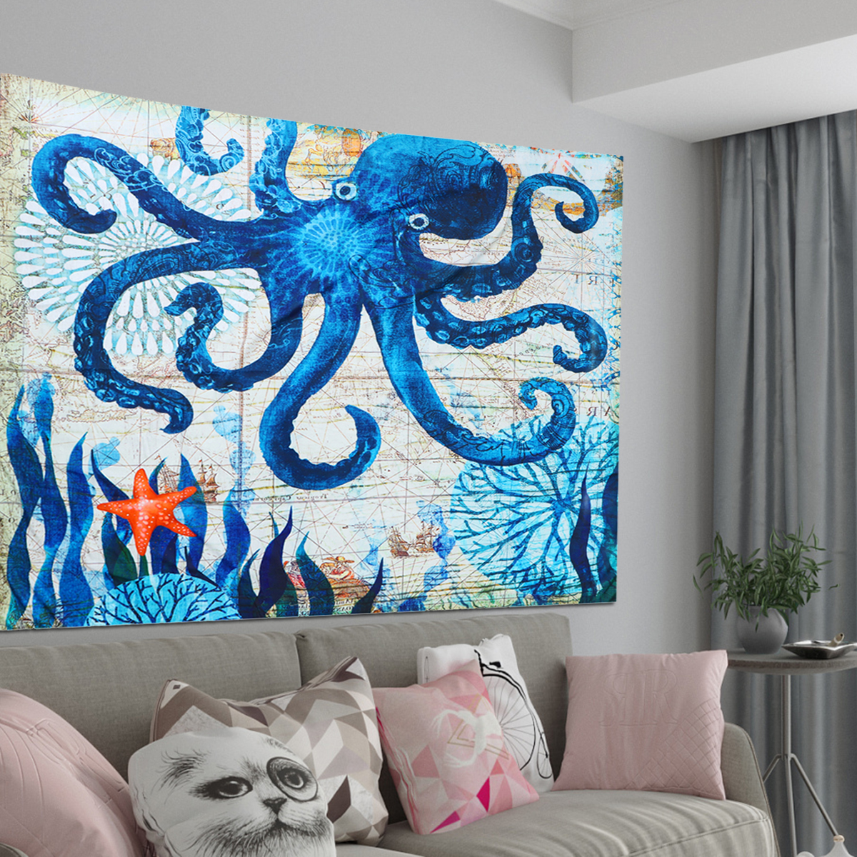 

Large Octopus High Density Tapestry Wall Hanging Mandala Hippie Bedspread Throw Painting