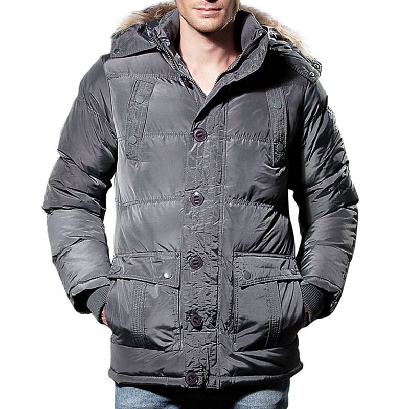 

Мужские зимние ветрозащитные карманы Furry Hood Warm Padded Jacket
