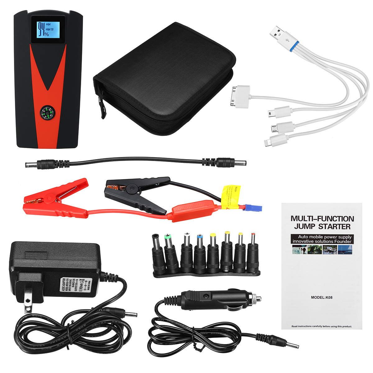 

99900 mAh Dual USB Car Jump Starter LCD Auto Battery Booster Portable Power Pack with Jumper Cables
