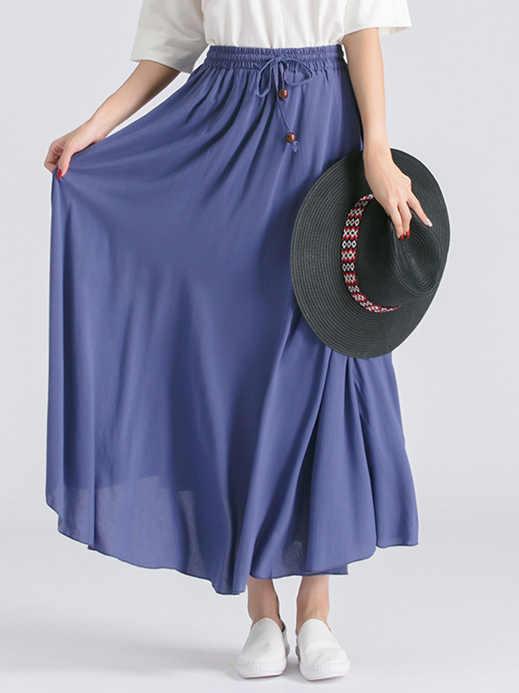 

Rayon Женское зашнуровать эластичный пояс чистого цвета плиссированные длинные юбки