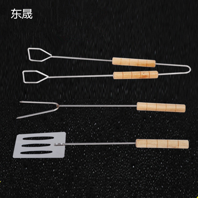 

Outdoor BBQ Three-piece Multi-function Wooden Handle Carbon Clip Shovel Grilled Fork Barbecue Accessories Tool