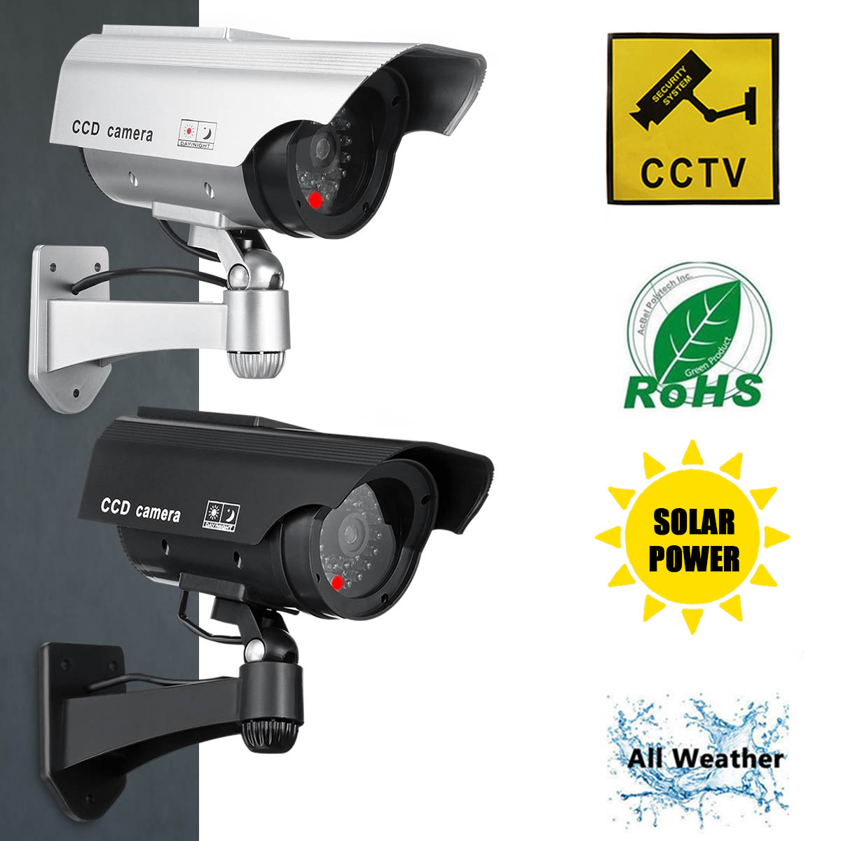 Solar Power Fake Camera CCTV Realistic Flashing IR Dummy Security Camera Blinking 13