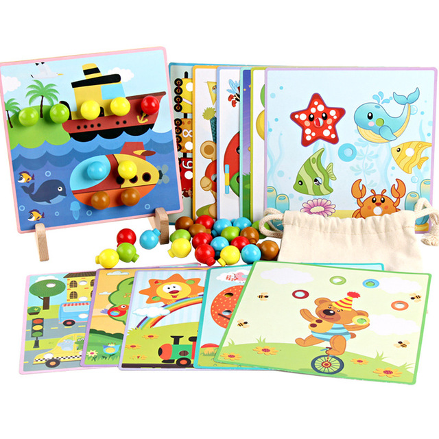 

Colorful Mushroom Nail Wooden Building Blocks Jigsaw Puzzle Children's Puzzle Early Education Spell Insert Toy