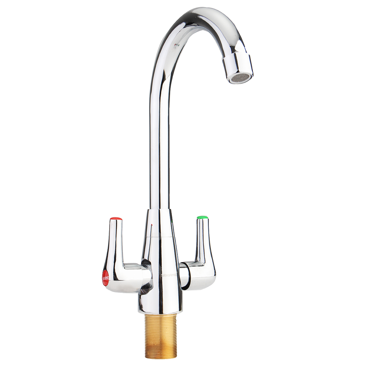

Brass Chrome Finish Kitchen Sink Faucet 360° Rotate Neck Spout Double Handle Water Mixer Tap