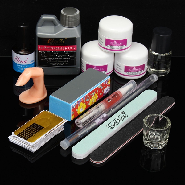 Nail Art Acrylic Liquid Powder Buffer File Brush Dryer Tools Set Manicure 120ml