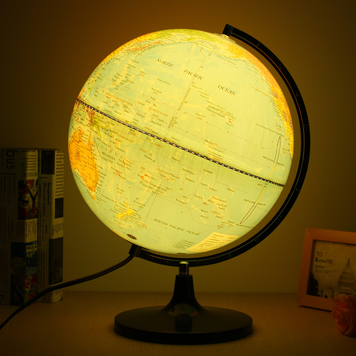 

110V Blue Ocean World Earth Globe Map Rotating Night Light Desktop Decoration Education