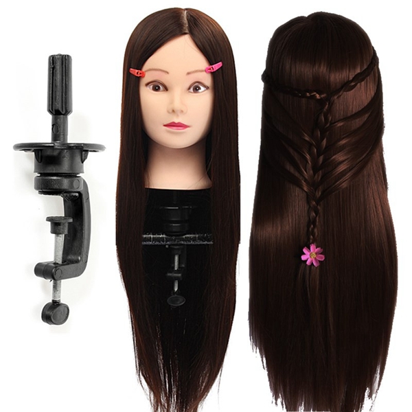 

30% Real Human Hair Hairdressing Training Mannequin Dark Brown Practice Head Clamp Salon Profession