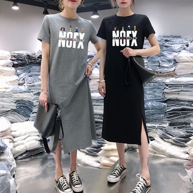 

New Loaded Large Size Women's Fat Sister Fat Woman Covered Belly Was Thin T-shirt Mm Long Dress