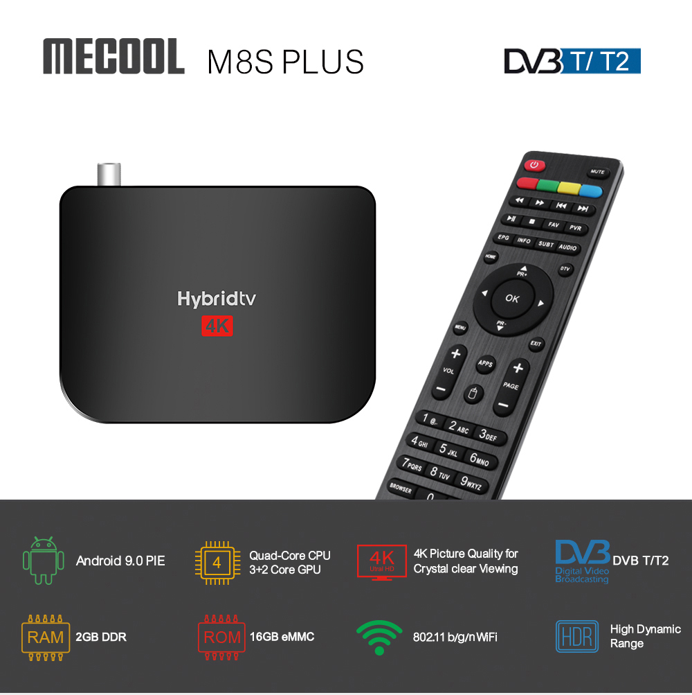 MECOOL M8S PLUS T2 ARM 2GB RAM 16GB ROM 2.4G WIFI IR Control Android 9.0 4K VP9 H.265 DVB-T/T2 Internet TV Box 11
