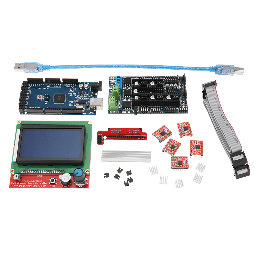 

LCD 12864 Display + Mega2560 R3 + Upgrade Ramps 1.6 Base On Ramps1.5 Control Mainboard Kit with 5Pcs A4988 Driver for Reprap 3D Printer