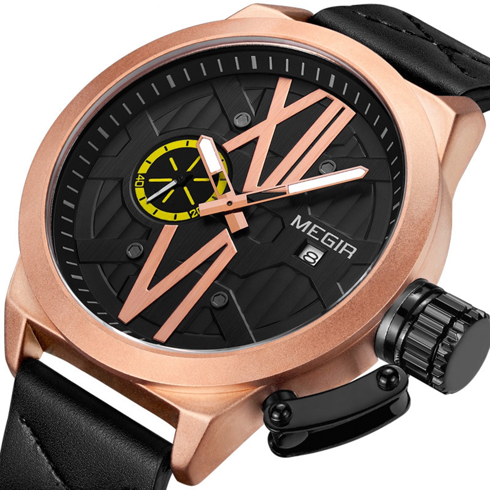 

MEGIR 1078 Luminous Display Calendar Quartz Watch Unique Design Men Wrist Watches