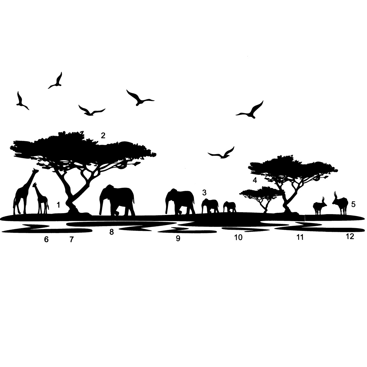 

Африканский слон животные стикеры стены черный росписи дома пропуск съемный искусство декора винил номер поделки