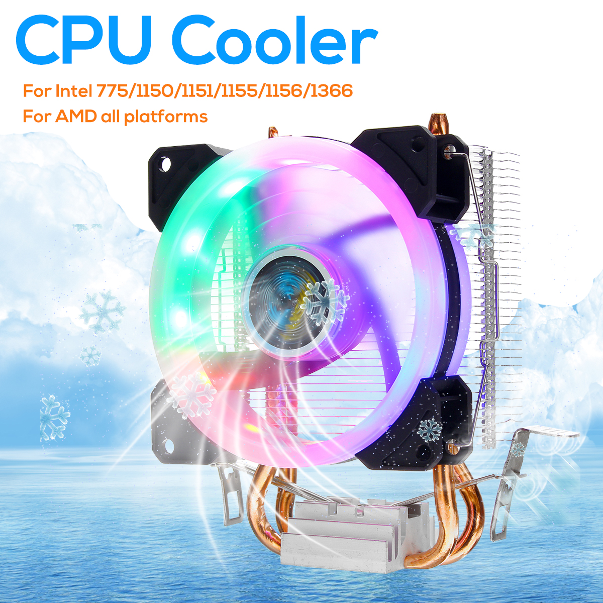 CPU Cooler W/ LED RGB Fan 4 Pipe 4 Pin For Intel AMD LGA 775/1155/1156/1150/1366 