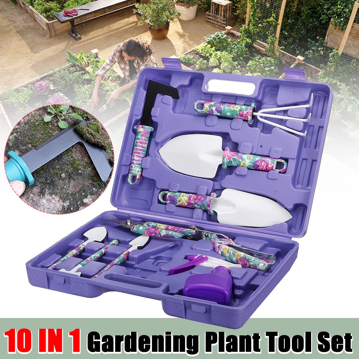 10Pcs Gardening Plant Tool Set Garden Yard Plant Flower Care Hand Tools w/ Case 