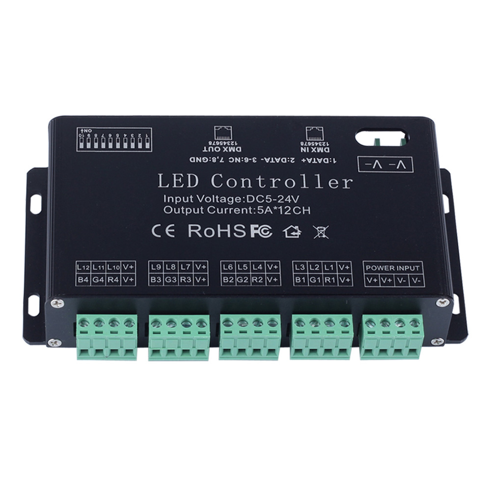 

12 Channel RGB DMX 512 LED Controller Decoder Dimmer Driver For LED Strip Module Light DC5V-24V