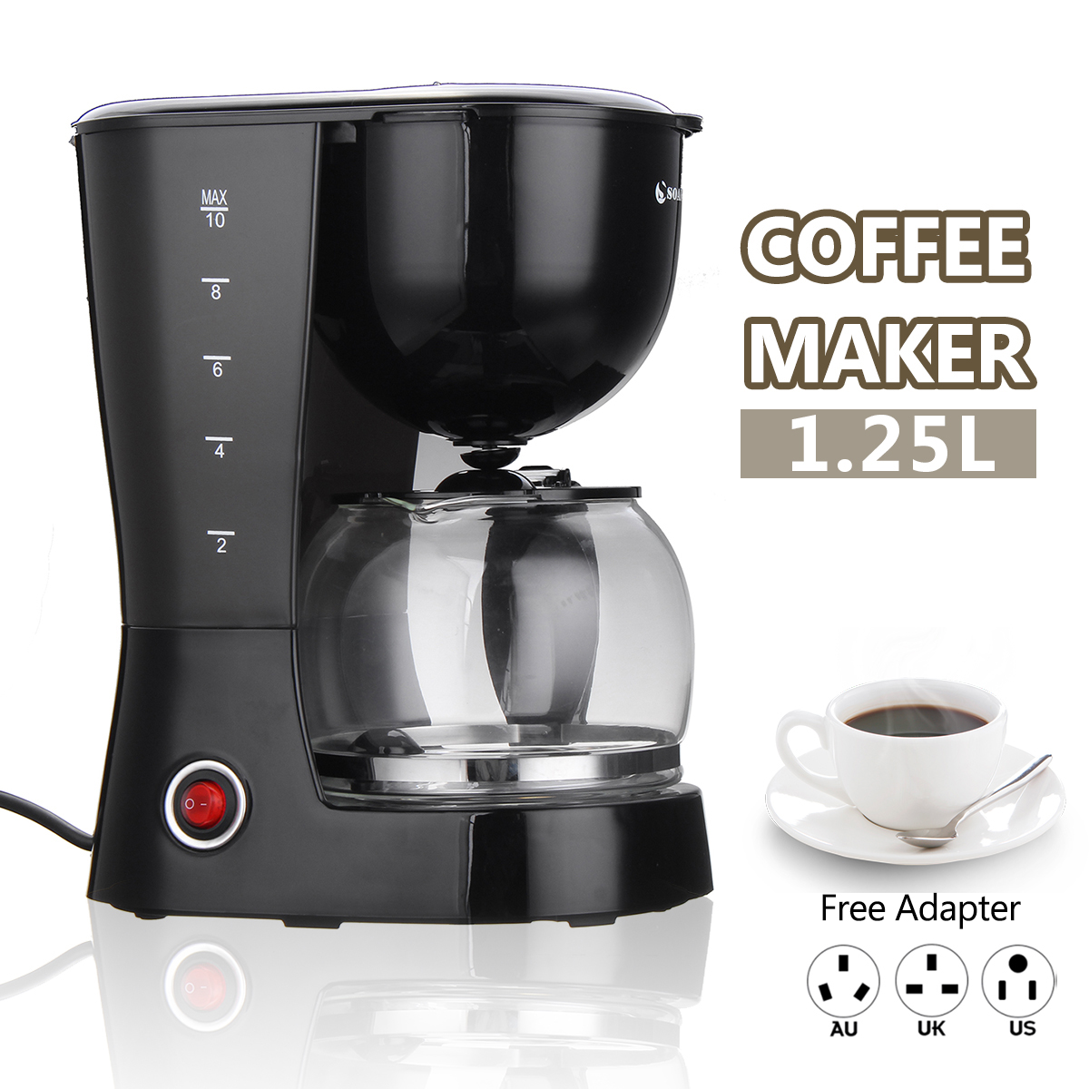 Soarin 1.25L 800W Electric Coffee Tea Maker Espresso Latte Machine Home Office Cafe Coffee Machine 30