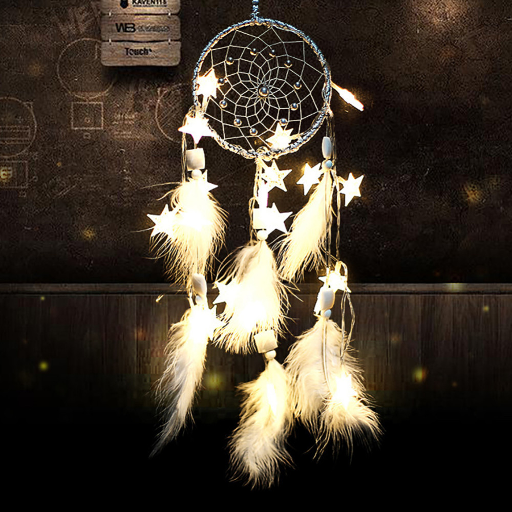 

Handmade Dream Catcher Net With Feathers Beads Wall Hanging Decoration Stars String Lights Dream Catcher DIY Ornaments Innovative Gifts Wind Chimes Dream catcher Natural Feathers Wall Hanging Decor