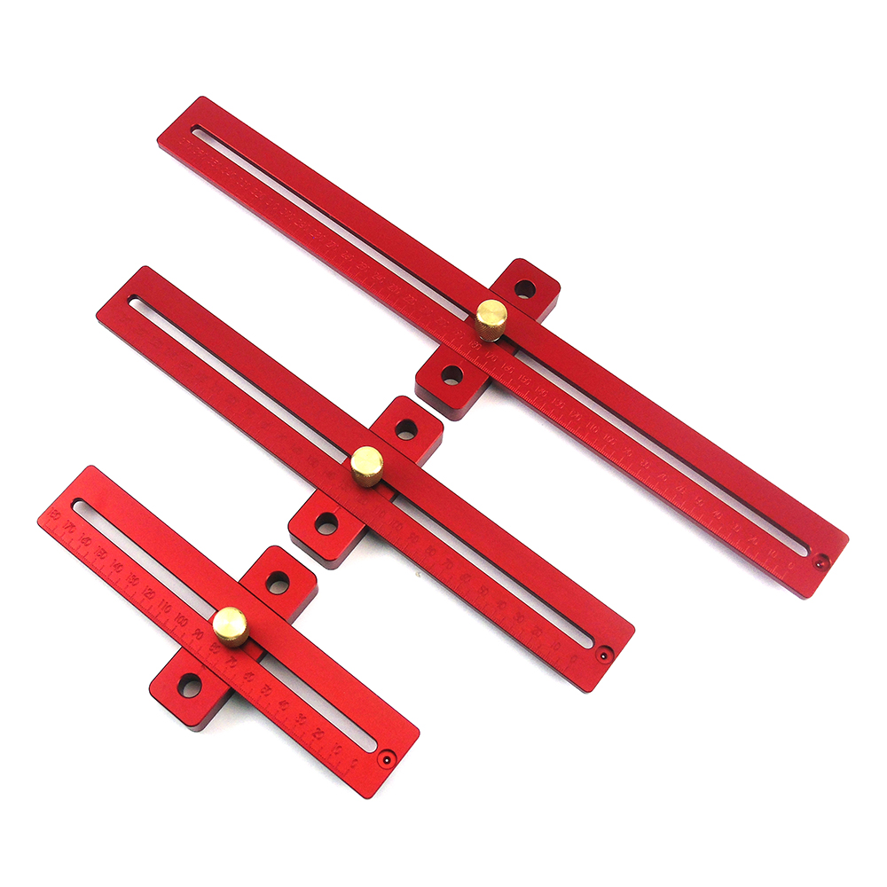 

Aluminum Alloy 170/270/370mm Scale Measure Scribing Ruler Woodworking T-type Hole Ruler Marking Tool