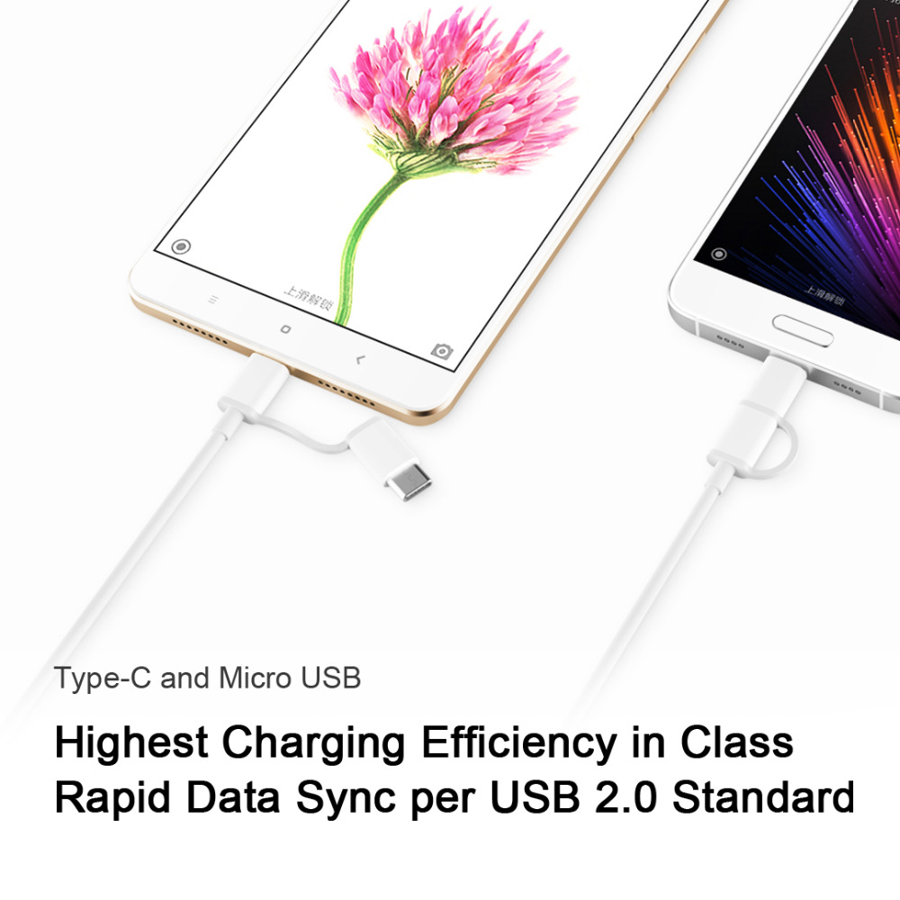 Original Xiaomi ZMI 2 in 1 Micro USB Type-C Sync Fast Charger Data Phone Cable for Samsung Huawei