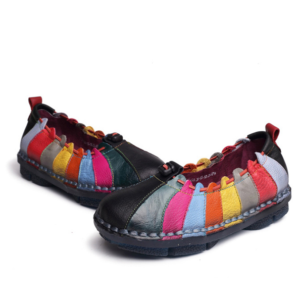 Colorful Flat Shoes Women Leather Soft Round Toe Casual Slip On Loafers ...
