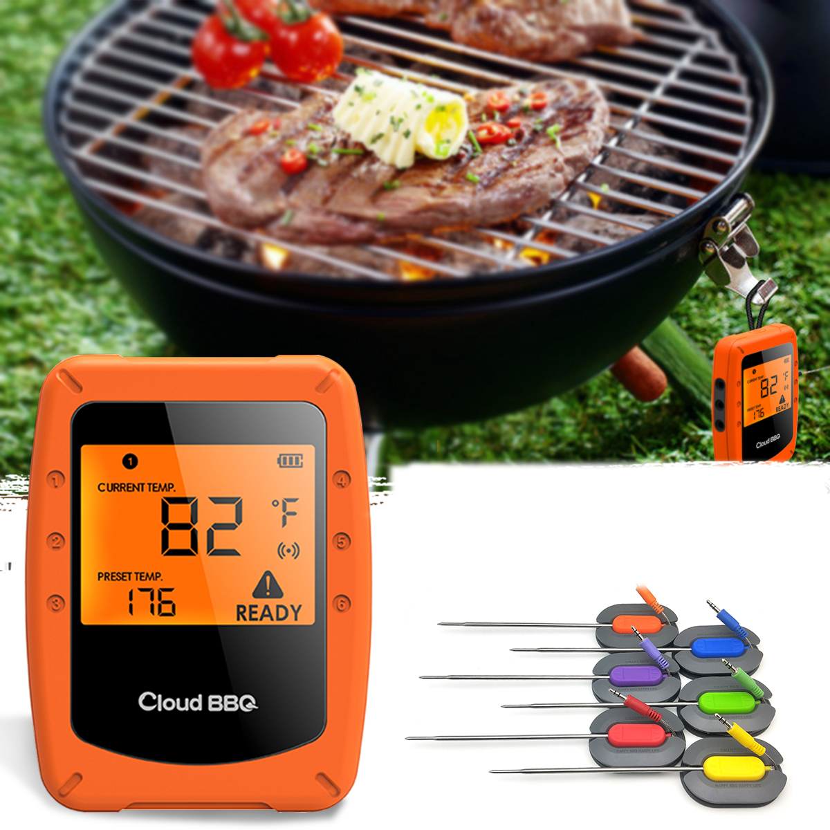

6 Probes Wireless Smart BBQ Thermometer Oven Meat Food bluetooth Wifi For IOS Android
