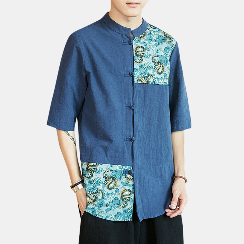 

Mens National Style Linen Printed Short Sleeve Casual Shirts