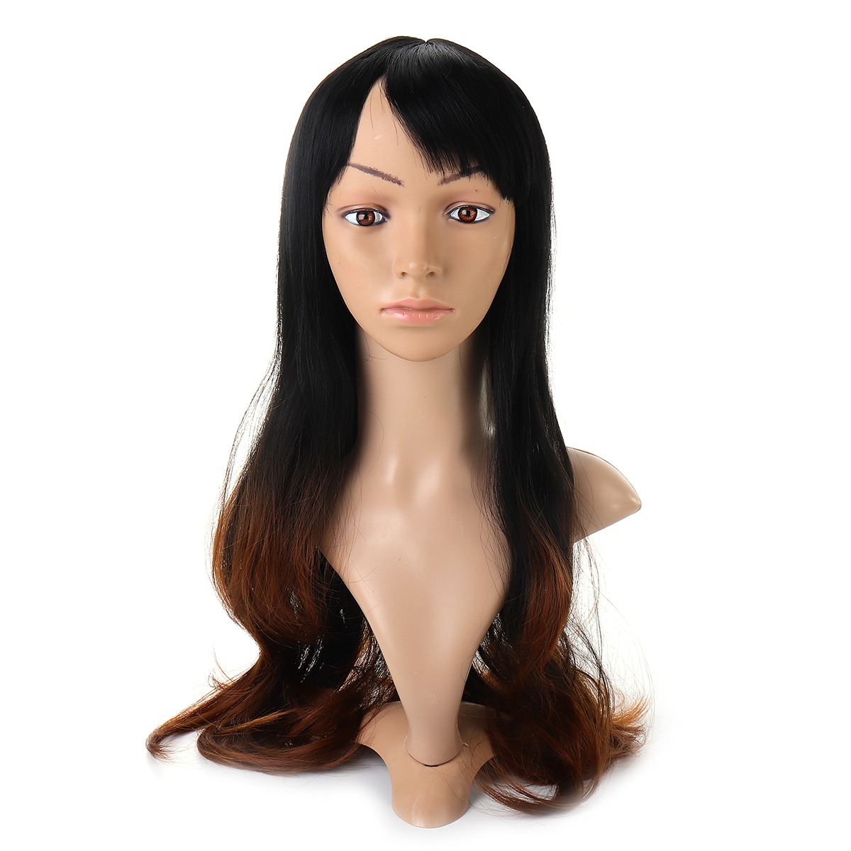

70cm Long Wavy Bangs Brown Gradient Color Wig