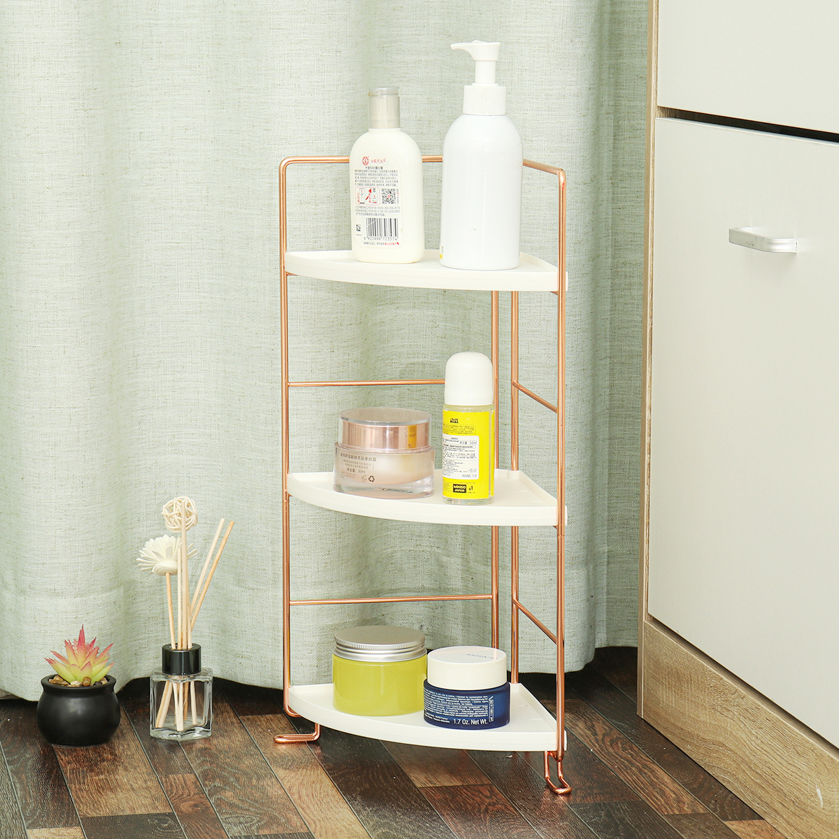 Three Layer Storage Rack Chrome Plated Copper Shelf Detachable Storage Shed Organizer for Bathroom—6