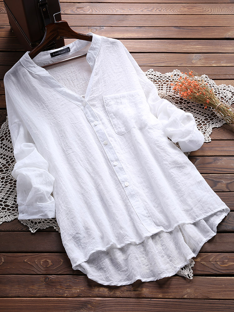 

Casual Women See Through Long Sleeve Pocket Blouse