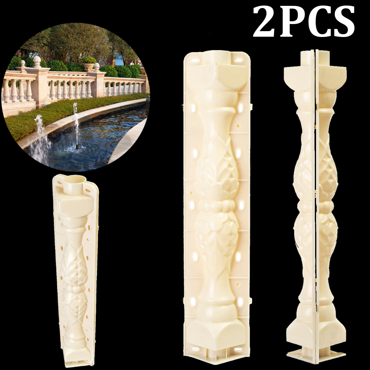 2Pcs 70CM Balustrades Molds Plastic Mould Garden DIY Casting Cement Plaster Concrete 43