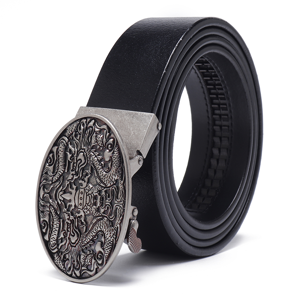 

120CM 125CM Business Casual Printed Two-Layer Leather Embossed Waist Belt with Alloy Automatic Buckl