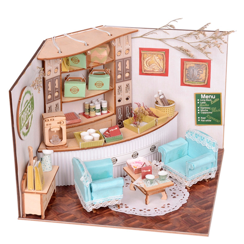 

Sweet Home Colombian Coffee House Комната DIY Dollhouse Набор С Светодиодный Отделка деревом