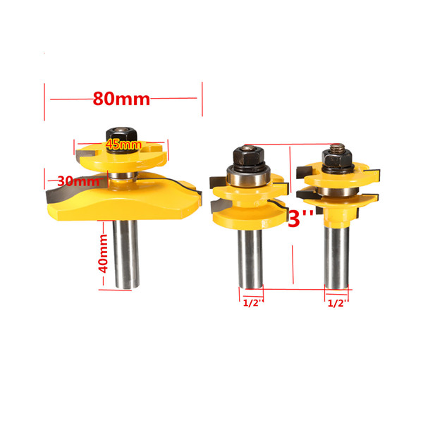 3pcs 1/2 Inch Shank Router Bit Set Woodworking Tool